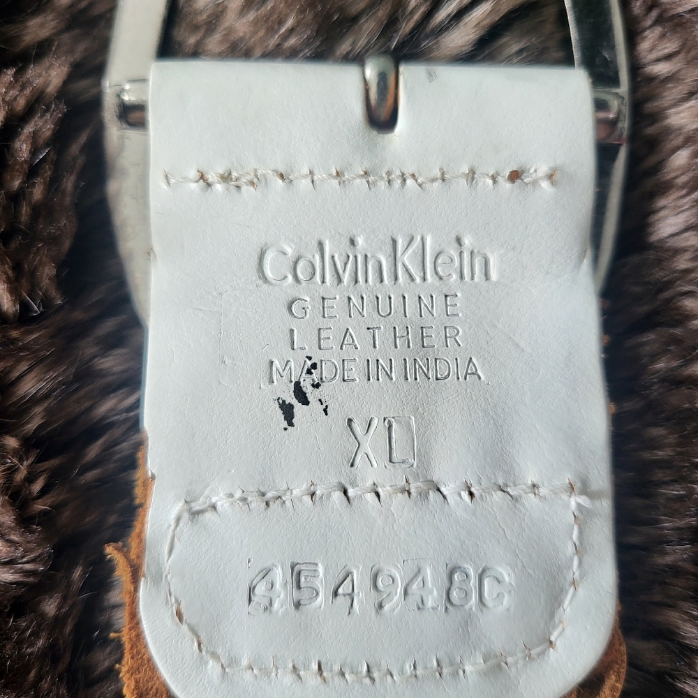 Calvin Klein Leather White and Brown Woven Belt Made in India Size XL - Picture 4 of 4